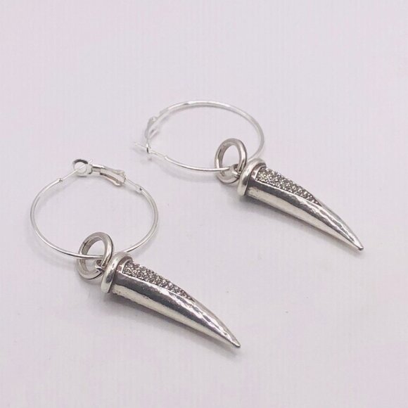 Brighton horn crystal earrings on non brighton hoops  NWOT - Picture 3 of 6